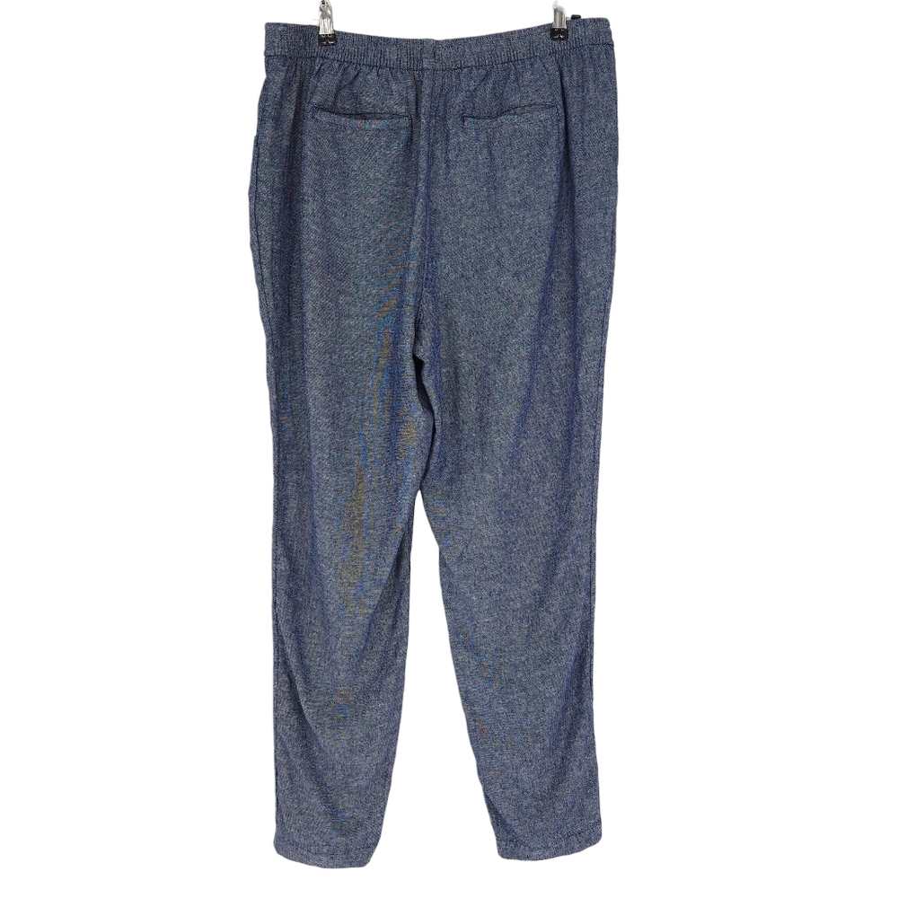 Old Navy Pants Linen Chambray Blue High Rise Pull On Stretch Waist Large Tall - Picture 2 of 7